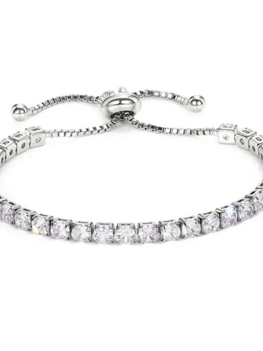 Silver Cubic Zirconia Adjustable Tennis Bracelet